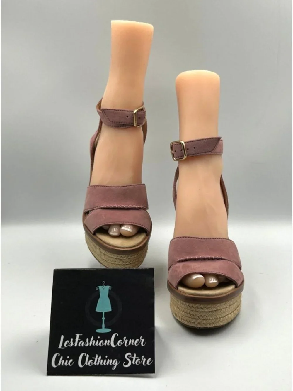 UGG Women's Pink Suede Leather Carine Espadrille Platform Sandals Size 8 3591